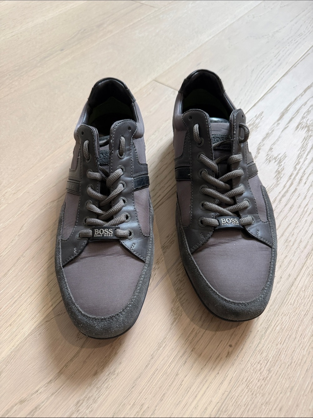 BOSS Men's Gray Low-Top Lace-Up Sneakers
